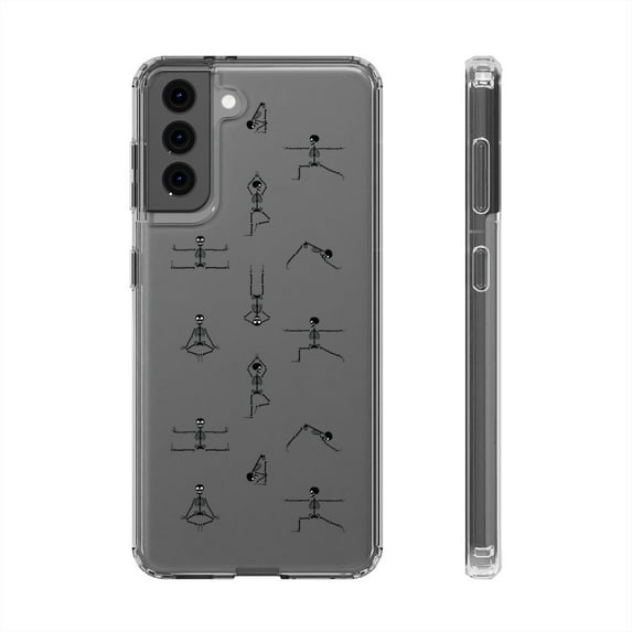 DistinctInk Clear Hybrid Case for Samsung Galaxy S21 Plus (6.7" Screen) - Yoga Skeletons - Lightweight Grip