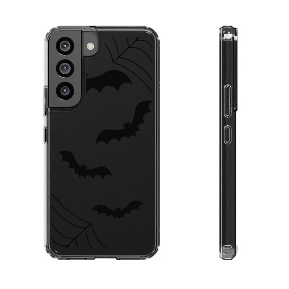 DistinctInk Clear Hybrid Case for Samsung Galaxy S22 (6.1" Screen) - Bats and Spider Webs - Shockproof Protection