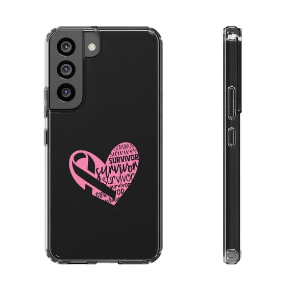 DistinctInk Clear Hybrid Case for Samsung Galaxy S22 (6.1" Screen) - Survivor Heart - Raised Bezel Screen Guard