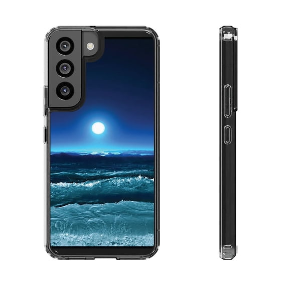 Clear Hybrid Shockproof Case for Samsung Galaxy S22 - Radiant Moon Over Ocean Waves