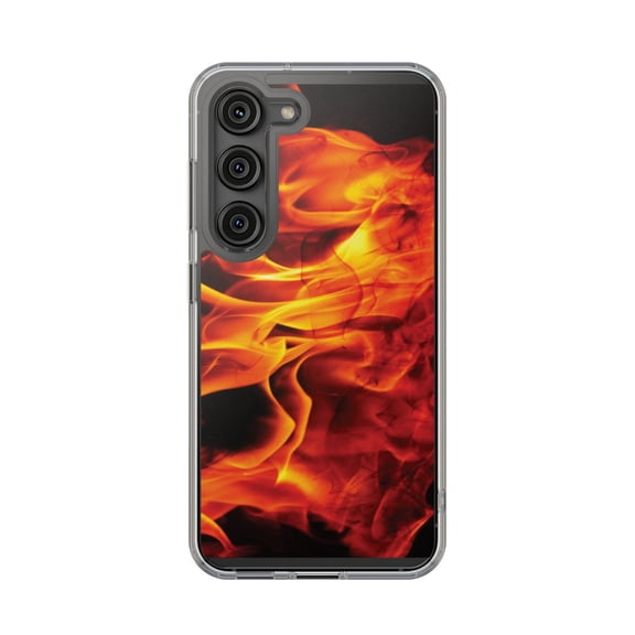 DistinctInk Clear Hybrid Case for Samsung Galaxy S23 (6.1" Screen) - Printed Image of Fire - Slim Profile Design