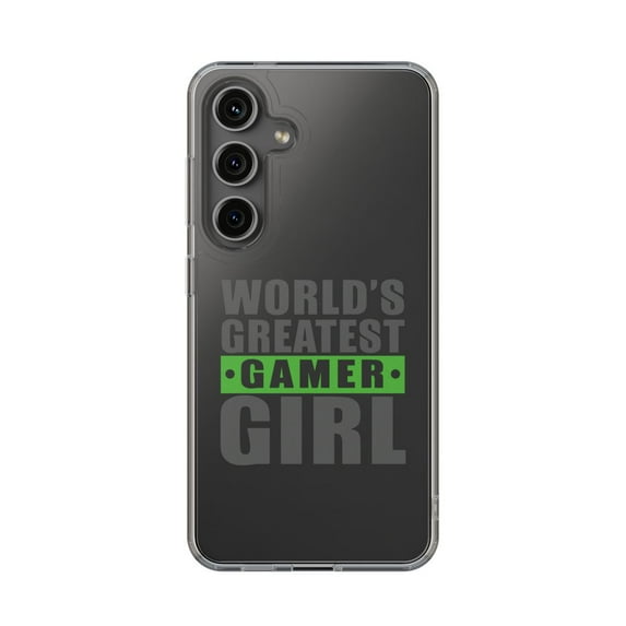DistinctInk Clear Hybrid Case for Samsung Galaxy S24 Plus (6.7" Screen) - World's Greatest Gamer Girl Video Games - Tempered Glass Back