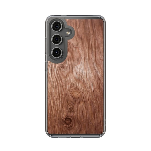 DistinctInk Clear Hybrid Case for Samsung Galaxy S24 (6.2" Screen) - Printed Wood Grain Image - Lightweight Grip