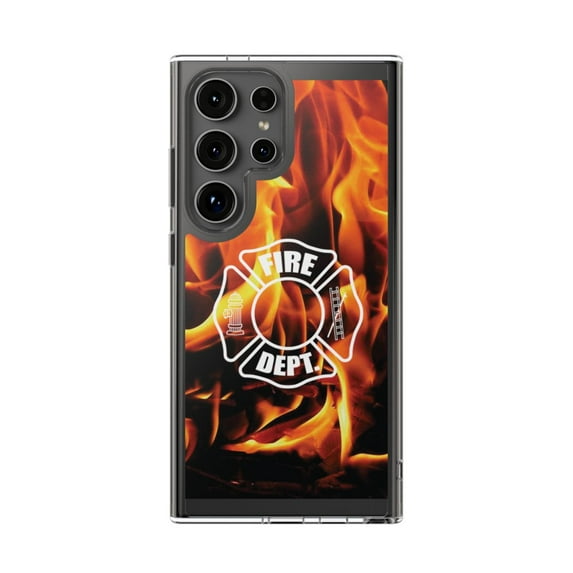 Clear Hybrid Shockproof Case for Samsung Galaxy S24 ULTRA - Fire Dept Maltese Cross Flames Design