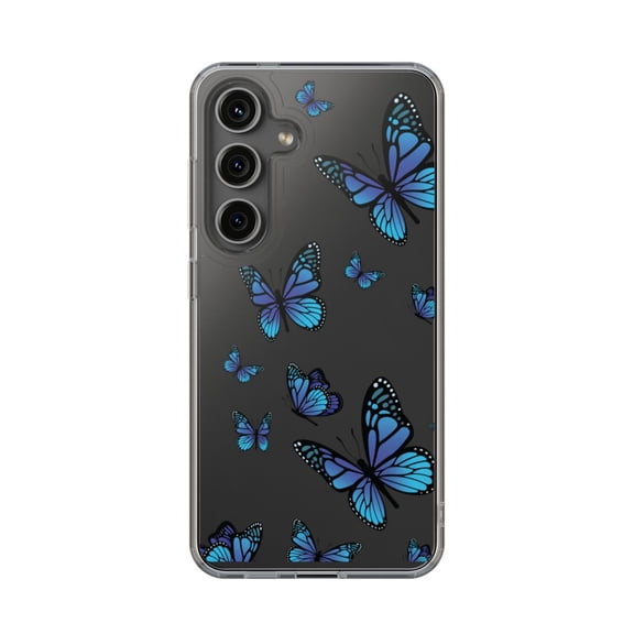 DistinctInk Clear Hybrid Case for Samsung Galaxy S25 (6.2" Screen) - Blue Butterflies Butterfly - Lightweight Grip