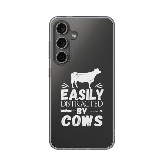 DistinctInk Clear Hybrid Case for Samsung Galaxy S25 (6.2" Screen) - Easily Distracted By Cows - Shockproof Protection