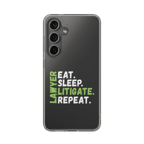 Clear Hybrid Shockproof Case for Samsung Galaxy S25 - Lawyer Litigate Repeat Design