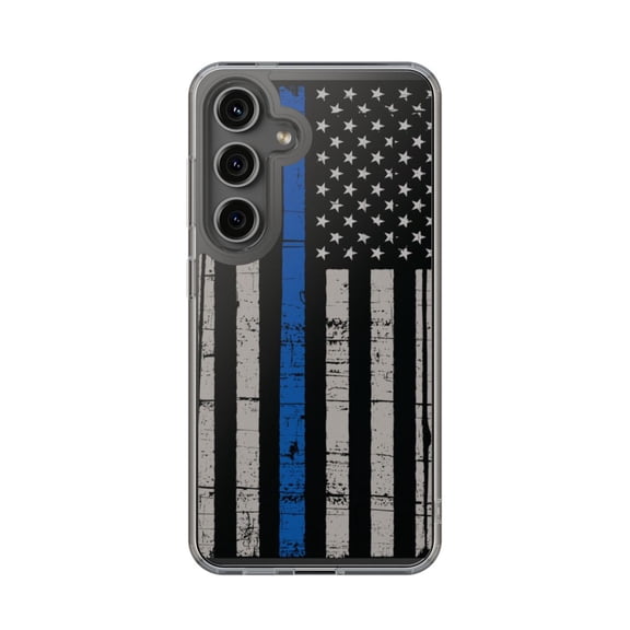 Clear Hybrid Shockproof Case for Samsung Galaxy S25 - Weathered Thin Blue Line Flag Art