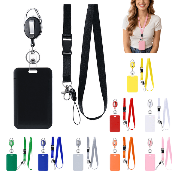 Clear ID Badge Holder with Lanyard, Badge Holder and Retractable Reels, Lanyard with Release Buckle for ID Card Women Kid Office Nurses Teachers Students