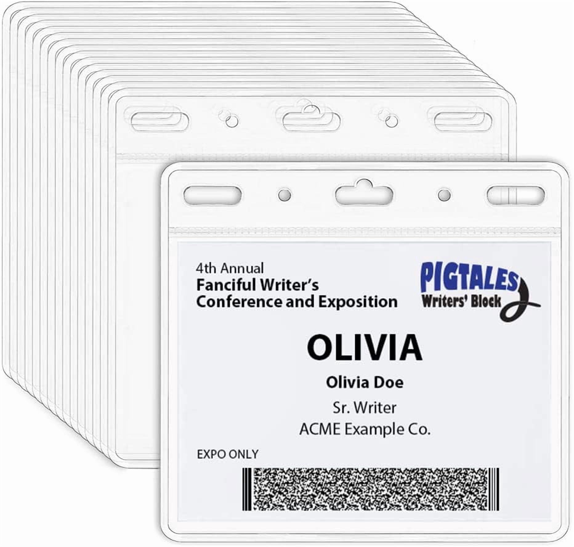 Clear ID Holder for Lanyard - ID Card Holder Waterproof (Inches, 4 x 3 Horizontal 100 Pack)