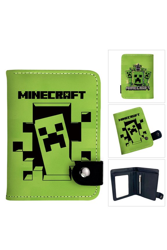 Clear ID Window Bifold Wallet Pixel Game Print Zip Coin Pocket Snap Button