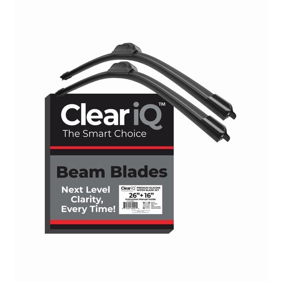 Clear IQ Premium Silicone Beam Front Wiper Blade Set – 26in. Driver Side & 16in. Passenger Side