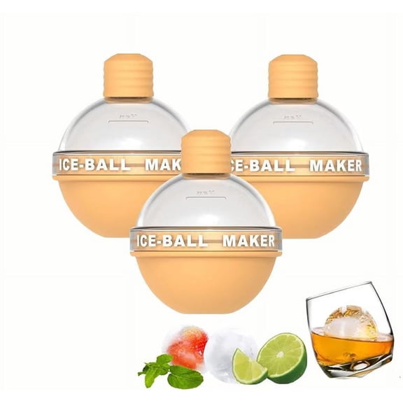 Clear Ice Ball Maker - 3 Pack Silicone Ice Cube Maker, Round Ice Mold for Sphere Crystal Clear 2.5 Inch Ice Balls-Whiskey transparent round ice cubes(Yellow)
