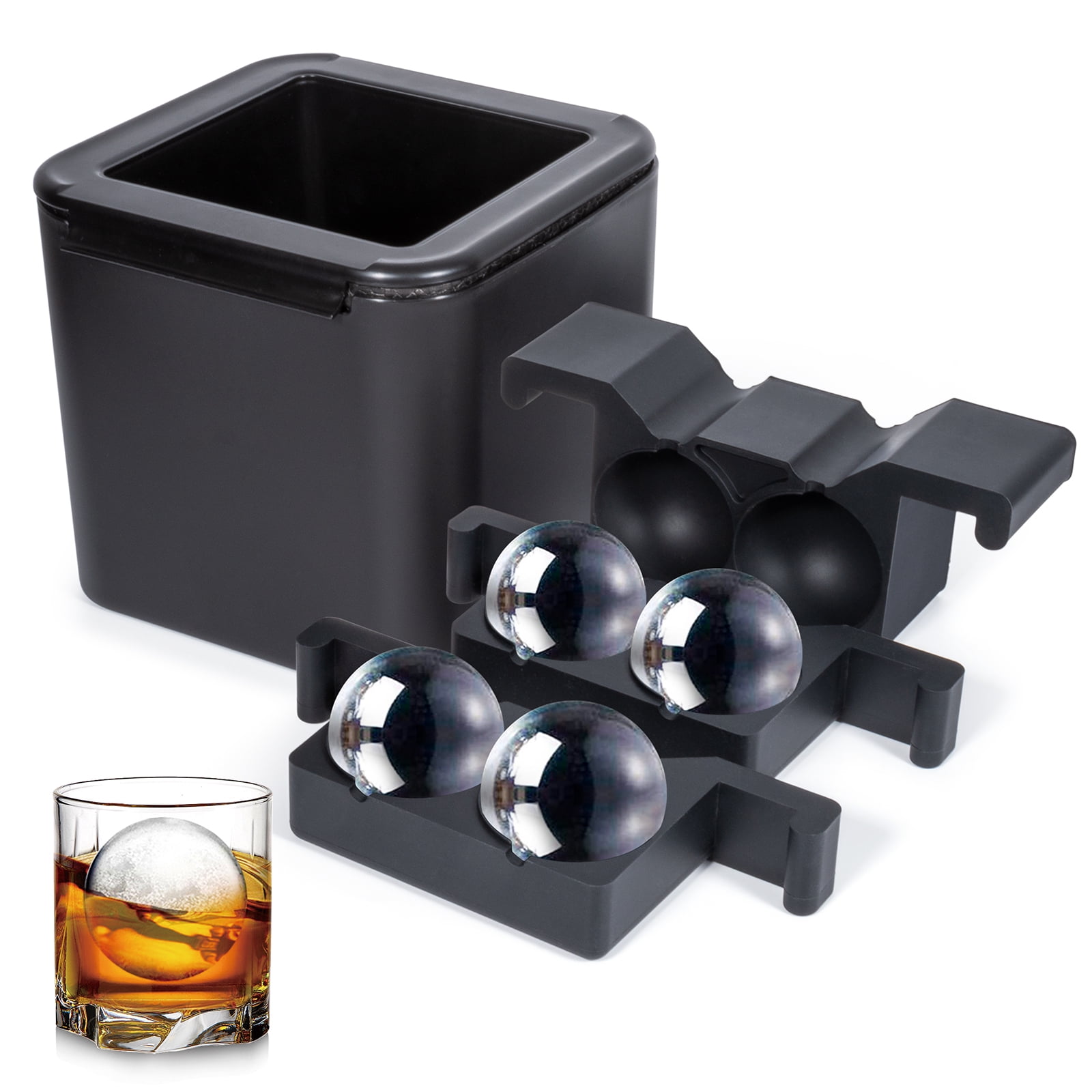 Das TooKii Clear Ice Cube Maker, Reusable 4 Hole Crystal Ice Mold, BPA Free  Silicone Ice Cube Tray, 2 Inches Large Sphere Square Ice Maker for Whiskey