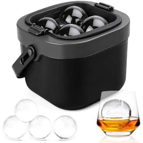 Clear Ice Ball Maker 4pc 2.5 Inch Round Ice Cube Mold Directional Freezing System Slow Melting Ice Sphere Tray for Whiskey Cocktails Home Bar Gift for Men$$Home Decor, Kitchen, & Other