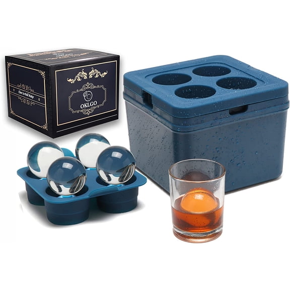 Clear Ice Ball Maker Tray - 2 Inch Ice Cube Maker Mold,4 Cavity Large Clear Ice Ball Silicone Tray, Crystal Clear Ice Sphere Maker Mold for Whiskey and Cocktail