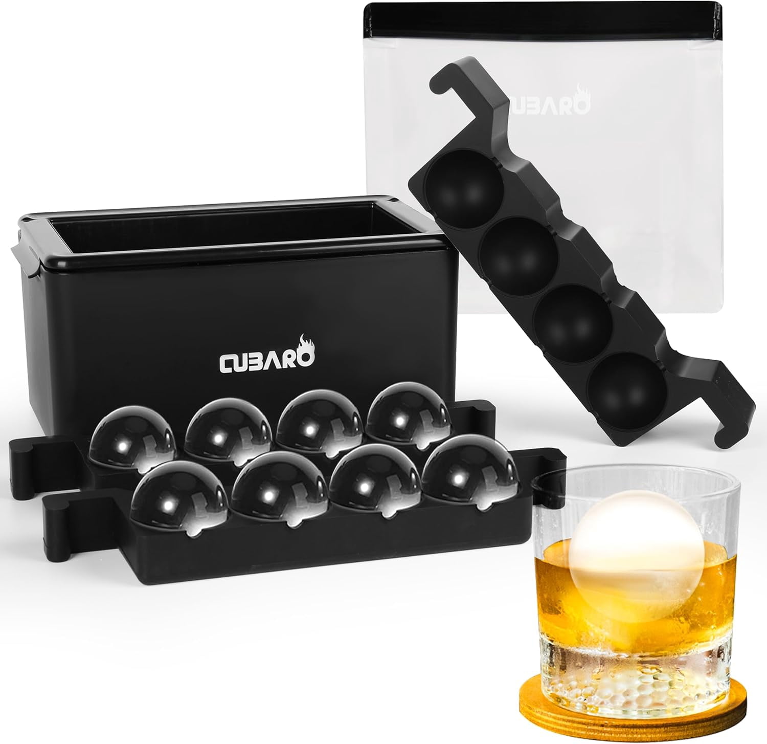 Clear Ice Ball Maker for Whiskey & Cocktails | 8 Large 2" Crystal Clear ...