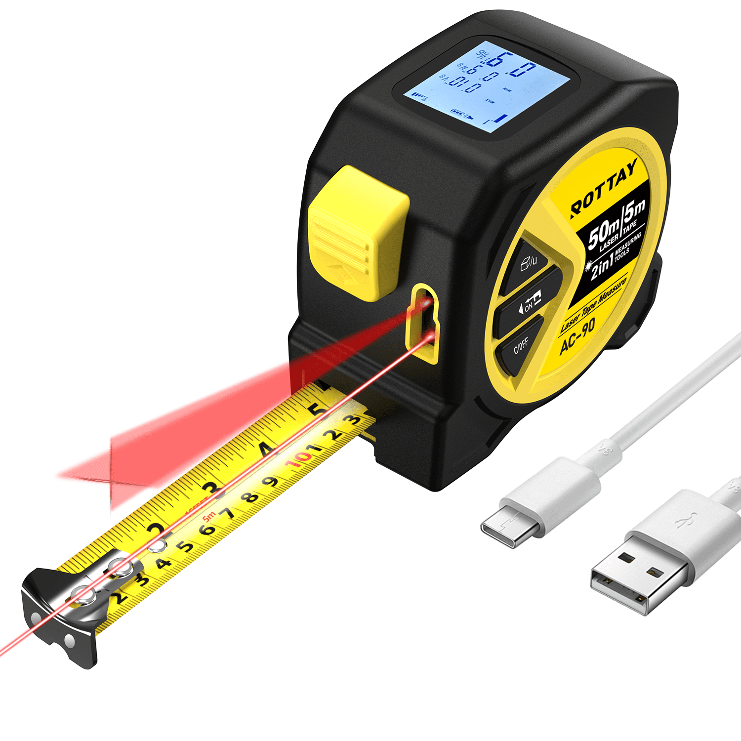 Walmart daily deals:  Digital Tape: ROTTAY 16ft 2-In-1 Laser Tape, Measuring Tape Almighty, 164ft Infrared Laser Tape Measure Type-C, LCD Diaplay with White Backlight, m/in/ft, Distance/Area/Pythagorean/Volume Measurement