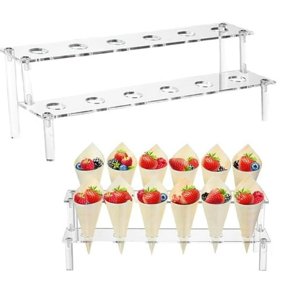 Clear Ice Cream Cone Holder, Wanfoou Acrylic Ice Cream Cone Holder with 12 Holes, 2-Tier Acrylic Cone Stand for Cupcake, Popcorn, Restaurant, Sugar, Party or Buffet