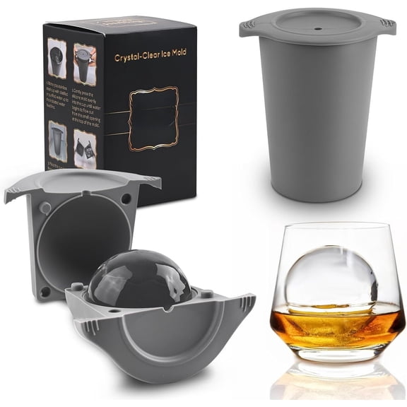 Clear Ice Cube Maker, 2.5" Easy-Release Sphere Ice Maker, Stainless Steel Clear Ice Maker (Gray, 1 PACK)