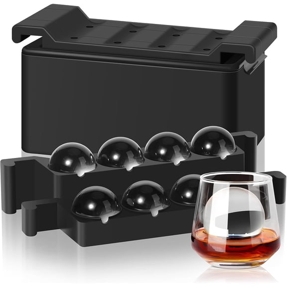 Clear Ice Cube Maker, 8 Large Whiskey Ice Cubes Mold, 2 Inch Silicone Ice Cube Tray, Easy-Release Sphere Ice Maker,Bourbon Gifts