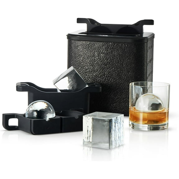 Clear Ice Cube Maker Mold - Combo 2+2 Crystal Clear Ice Cubes & Balls - Ice Square Maker Mold, Pure Round Ice Spheres for Whiskey, Cocktails & Bourbon (Non-electric)