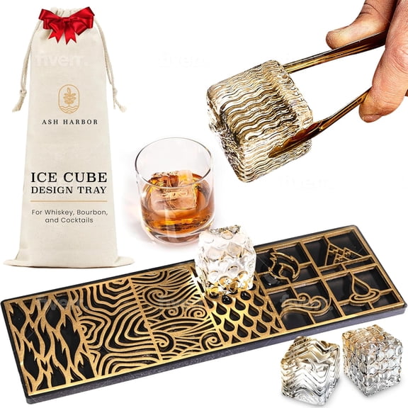 Clear Ice Cube Maker Tray with Geometric Patterns for Bourbon and Cocktails