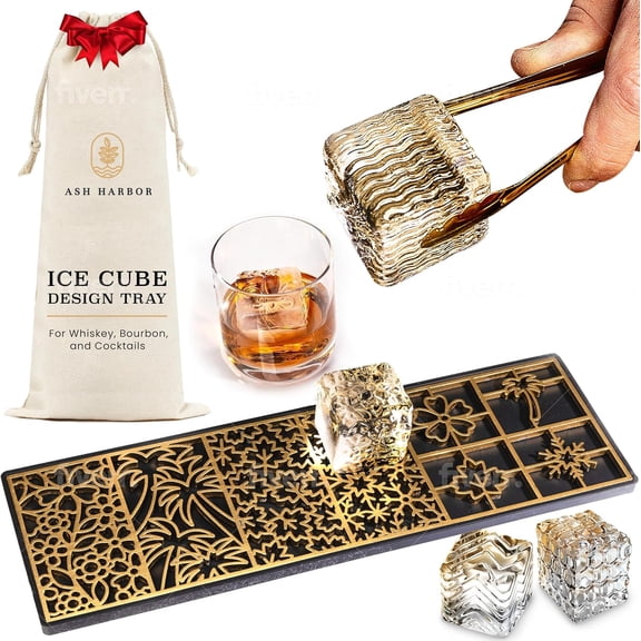 Clear Ice Cube Maker Tray with Patterned Mold for Bourbon and Cocktails