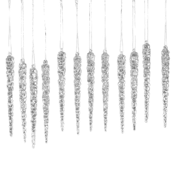 Clear Icicle Ornaments 12 Pcs - Mini Hanging Decor for Xmas Tree, Winter Wedding, Christmas Party & Holiday Decoration Supplies