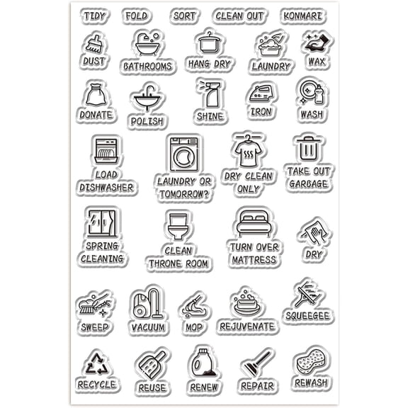 Clear Icon Stamps Daily Life Housework Laundry Small Icons Reusable Silicone Rubber Stamp Sheets