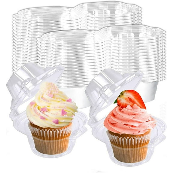 Clear Individual Cupcake Containers,Tutuviw 25 Pcs Plastic Cupcake Boxes Disposable Cupcake Holders,Stackable Deep Dome Cupcake Carrier with Airtight Lid for Protecting Cakes Desserts