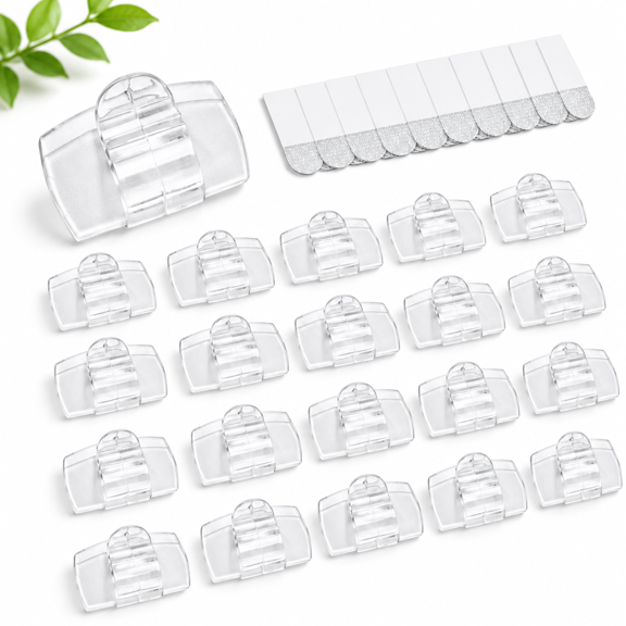 Clear Indoor Large Cord Clips 40 Clips+48 Strips-free Wall Hooks