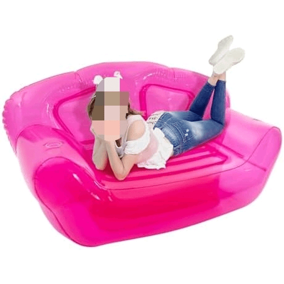 Clear Inflatable Sofa, Pink Double Person Blow UP Sofa with 441Lbs Capacity, PVC Inflatable Air Couch with Cup Holders, for Yard, Camping, Garden, Balcony, Beach, Or Swimming Pool$$Garden & Patio