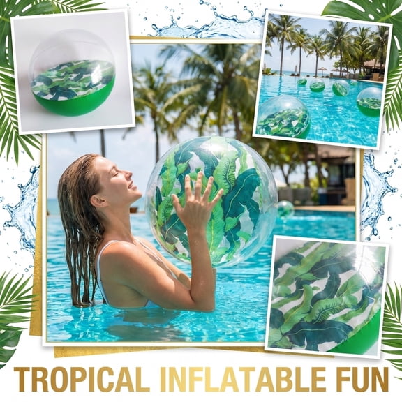 Clear Inflatable Water Ball with Vibrant Green Wave Design – Transparent Beach Ball for Kids Ages 3-12, Pool & Sand Play, Lightweight PVC Outdoor Toy
