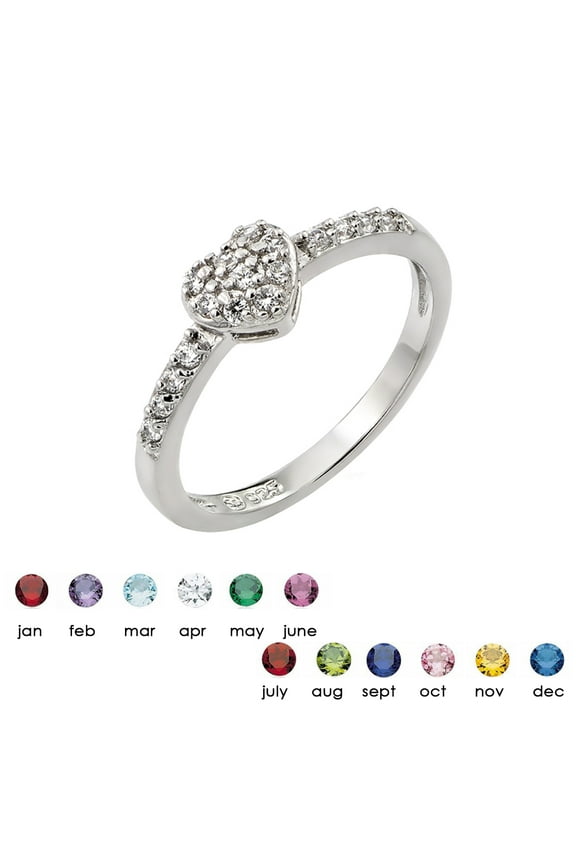 Clear Inlay Cubic Zirconia April Birthstone Heart Ring Sterling Silver Size 5