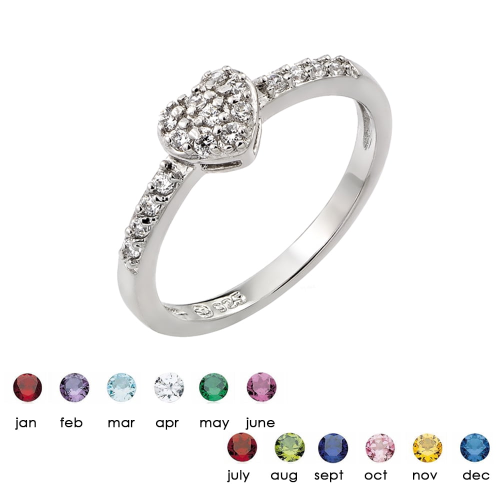 Clear Inlay Cubic Zirconia April Birthstone Heart Ring Sterling Silver ...