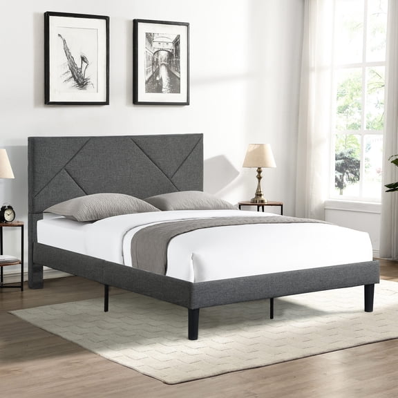 Clear Instruction Assembly, Fabric Material - Queen Upholstered Bed Frame for Home