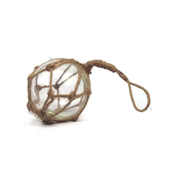 Clear Japanese Glass Ball Fishing Float with Brown Netting Decoration - 3 in.