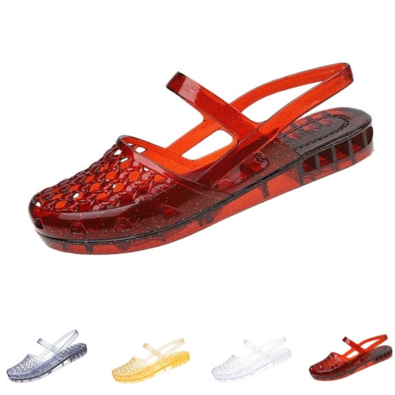 Clear Jelly Slide Sandals for Women Mary Jane Mules Slip On Closed Round Toe Mesh Flats Breathable Summer Beach Slippers,Red 41