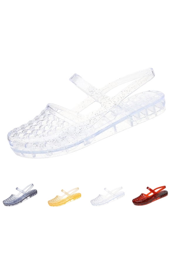 Clear Jelly Slide Sandals for Women Mary Jane Mules Slip On Closed Round Toe Mesh Flats Breathable Summer Beach Slippers,White 41