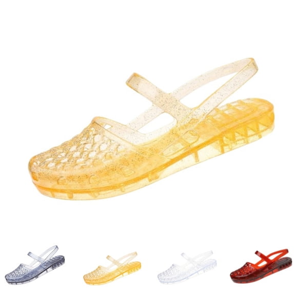 Clear Jelly Slide Sandals for Women Mary Jane Mules Slip On Closed Round Toe Mesh Flats Breathable Summer Beach Slippers,Yellow 39