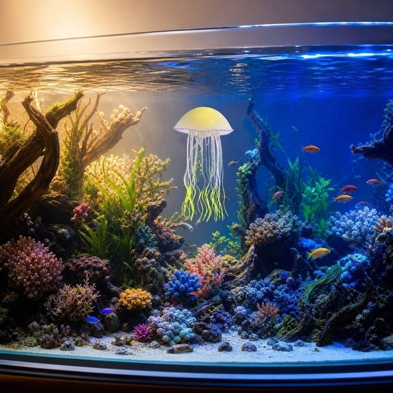 Clear Jellyfish Decor, Floating Artificial Jellyfish Ornament for Fish Tank Aquarium, Swims with Water Flow, Blue, 4.53 x 2.56 Inch
