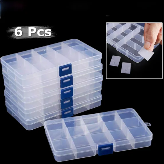 Clear 6 Compartment Bead Storage Box, 6 Count