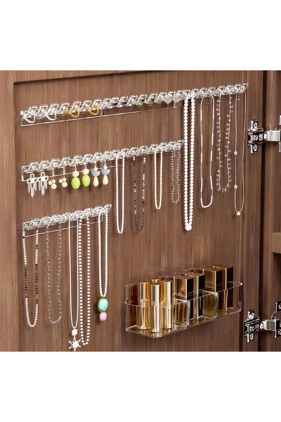 Clear Jewelry Hanger Wall Mount Necklace Organizer Earring Hooks Jewelry Storage Rack Plastic Display Holder Chain Ring Pendant Organizer Dressing Table Bedroom Wall Storage Decor