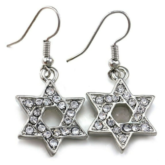 Clear Jewish Star of David Dangle Hoop Earrings Silver Tone Fashion Jewelry q1
