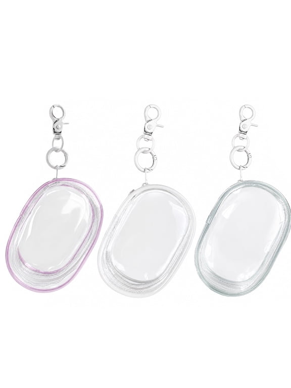Clear Keychain Pouch Set, Transparent PVC Mini Coin Purses with Zipper Clip for Keys, Coins and Lipstick, 3 Colors, 3PCS