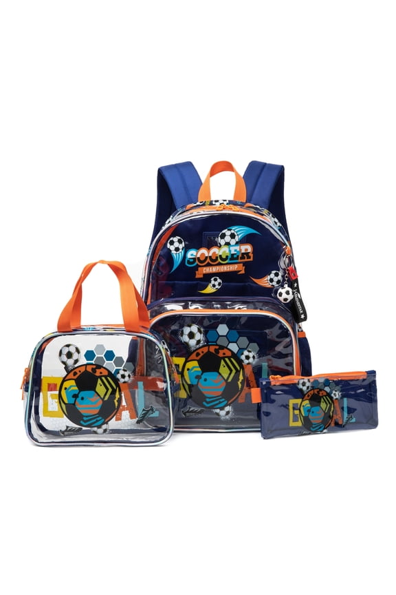 Clear Kids Backpack for Boys School Backpacks 3 Piece Cool Bookbag with Lunch Box Pen Bag for Pupil Elementary Student