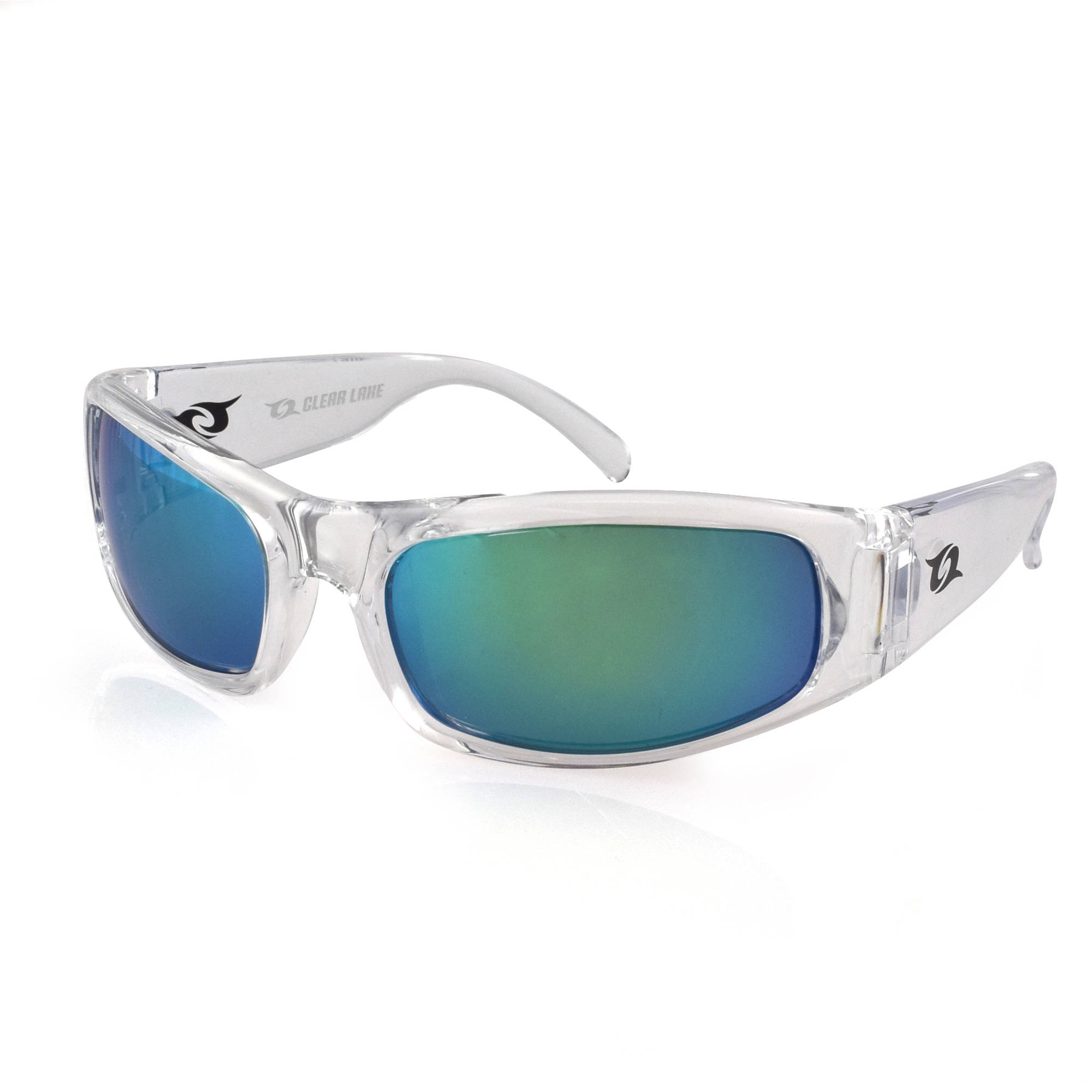 Clear Lake Manatee Clear Frame Sunglasses, Smoke Polarized Lens with Green Mirror - image 1 of 1