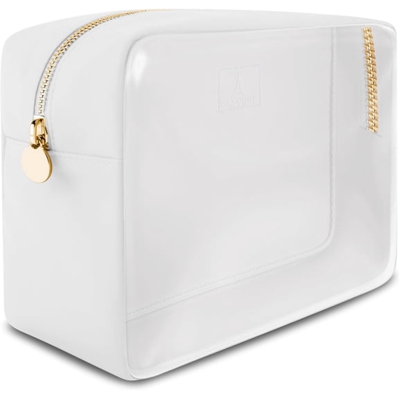 Clear Large Makeup Bag Travel Cosmetic Pouch TSA-Approved Transparent Toiletry Organizer Storage Case (White)
