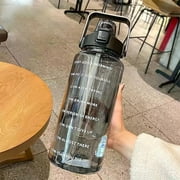 Clear Large Water Bottle Jug with Time Marker & Handle for All Day Hydration | Silicone Soft Straw with Locking Leak-Proof Lid | For Gym, Camping, Workout, and Outdoors | BPA-Free